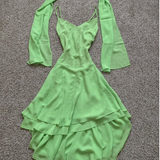 Niulatu Spaghetti Strap Sheath Chiffon Short Prom Dresses Green Homecoming Dresses HZ1026
