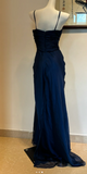 Niulatu Sweetheart Sheath Chiffon Long Prom Dresses, Navy Blue Formal Evening Dresses HZ1026