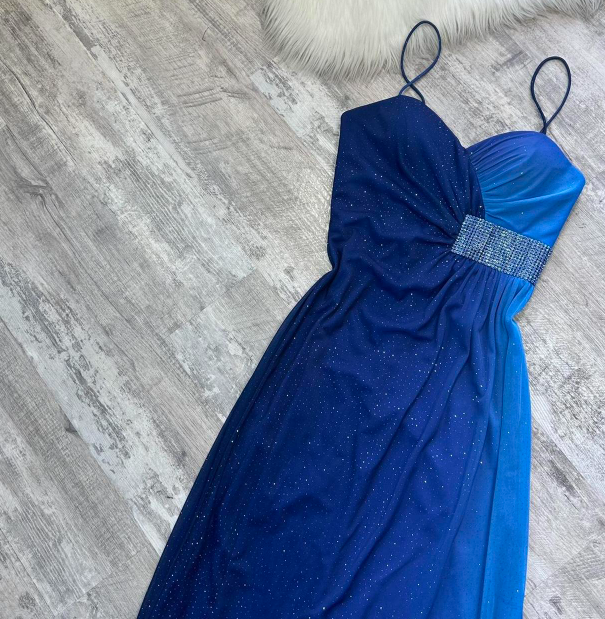 Niulatu Spaghetti Strap Sheath Chiffon Long Prom Dresses, Blue Formal Evening Dresses HZ1026
