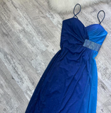 Niulatu Spaghetti Strap Sheath Chiffon Long Prom Dresses, Blue Formal Evening Dresses HZ1026