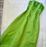 Niulatu Strapless A-Line Satin Beaded Long Prom Dresses, Green Formal Evening Dresses HZ1026