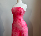 Niulatu Strapless A-Line Printed Tulle Long Prom Dresses, Pink Formal Evening Dresses HZ1026