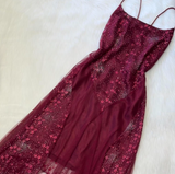 Niulatu Spaghetti Straps Sheath Chiffon Embroidery Applique Long Prom Dresses, Rust Red Formal Evening Dresses HZ1026