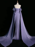 Niulatu Purple A-Line Off Shoulder Satin Long Prom Dress Formal Evening Dress HZ1026
