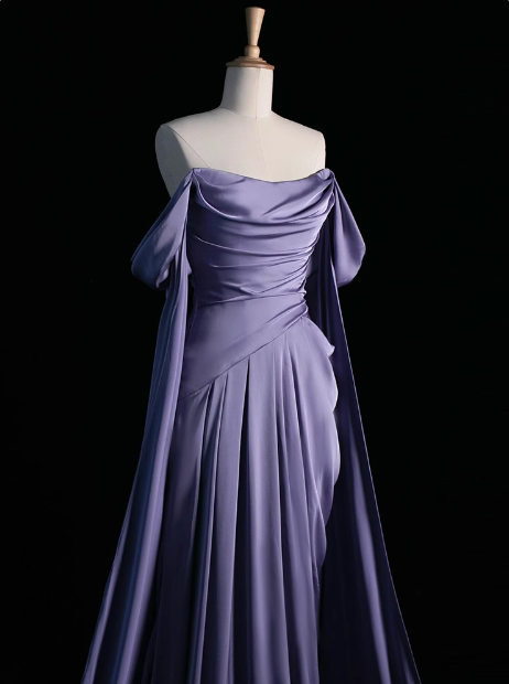Niulatu Purple A-Line Off Shoulder Satin Long Prom Dress Formal Evening Dress HZ1026