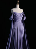 Niulatu Purple A-Line Off Shoulder Satin Long Prom Dress Formal Evening Dress HZ1026