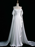 Niulatu Purple A-Line Off Shoulder Satin Long Prom Dress Formal Evening Dress HZ1026