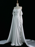 Niulatu Purple A-Line Off Shoulder Satin Long Prom Dress Formal Evening Dress HZ1026