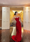 Niulatu Sweetheart Neck Sheath Long Prom Dresses Satin New Year's Eve Dress Red Formal Dresses HZ1026