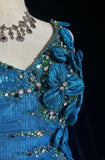 Niulatu Asymmetric Neck Mermaid Long Prom Dresses Vintage Tulle Sequin Blue Evening Dress Applique Sweet 16 Dress HZ1026