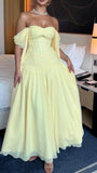 Niulatu A-Line Butter Yellow Formal Dresses Chiffon Off-the-shoulder Wedding Guest Dresses Cute Birthday Dresses HZ1026