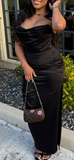 Niulatu Strapless Sheath Long Prom Dresses Satin Black Evening Dresses HZ1026
