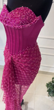 Niulatu Sweetheart Sheath Long Prom Dresses Beaded Tulle Fuchsia Evening Dresses HZ1026