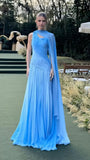 Niulatu Sheath Long Prom Dresses Chiffon Blue Evening Dresses Elegant Wedding Guest Dresses HZ1026