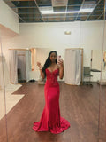 Niulatu Sweetheart Neck Mermaid Long Prom Dresses Satin Applique Beading Red New Year's Evening Dresses HZ1026
