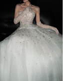 Niulatu Sweetheart Neck Ball Gown Long Wedding Dresses Tulle Beaded Sleeveless Bridal Gowns White Bridal Dresses HZ1026