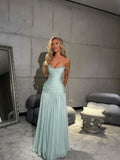Niulatu Spaghetti Strap A-Line Tiffany Blue Long Prom Dresses Chiffon Sleeveless Formal Dresses Tiffany Blue Evening Dresses HZ1026