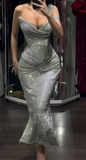 Niulatu One-Shoulder Sheath Grey Long Prom Dresses Sleeveless Formal Dresses Grey Evening Dresses HZ1026