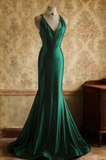 Niulatu V-neck Mermaid Green Long Prom Dresses Satin Green Long Formal Dresses Sleeveless Wedding Guest Dresses HZ1026
