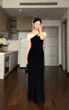 Niulatu Off-the-shoulder Sheath Long Formal Dresses Satin Black Evening Dresses HZ1026