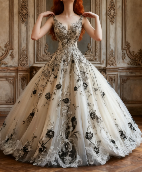 Niulatu V-neck A-Line Tulle Long Prom Dresses Tulle Beaded Applique White Quincea?era Dresses 2025 Halloween Dress HZ1026