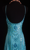Niulatu Spaghetti Strap Sheath Blue Short Birthday Dresses Lace Beading Blue Formal Dresses HZ1026