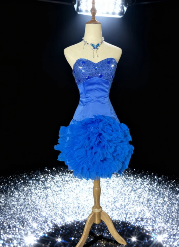 Niulatu Sweetheart Homecoming Dresses Blue Bodycon Short Prom Dresses Satin Tulle Classic Blue Birthday Dresses HZ1026