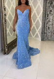 Niulatu Sweetheart Mermaid Blue Long Prom Dresses Sequin Blue Long Evening Dresses HZ1026