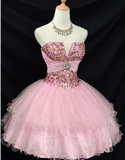 Niulatu Strapless Ball Gown Tulle Pink Short Prom Dresses Sequined Homecoming Dresses Pink Birthday Dresses HZ1026