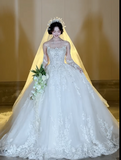Niulatu Strapless Ball Gown Long Wedding Dresses Tulle Applique White Bridal Gowns Sleeveless Bridal Dresses HZ1026