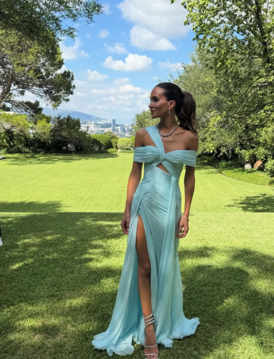 Niulatu Asymmetric Neck Sheath Long Prom Dresses Chiffon Tiffany Blue Evening Dresses HZ1026