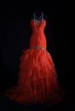 Niulatu Strapless Sheath Long Prom Dresses Tulle Bead Orange Sweet 16 Dresses HZ1026