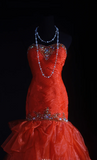 Niulatu Strapless Sheath Long Prom Dresses Tulle Bead Orange Sweet 16 Dresses HZ1026