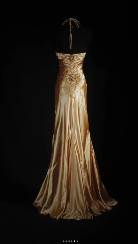 Niulatu Spaghetti Strap Sheath Long Prom Dresses Silk Bead Gold Formal Dresses HZ1026