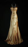 Niulatu Spaghetti Strap Sheath Long Prom Dresses Silk Bead Gold Formal Dresses HZ1026