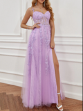 Niulatu Elegant Sweetheart Neck Tulle Lace Dark Blue Long Prom Dress, Dark Blue Long Evening Dress HZ1026