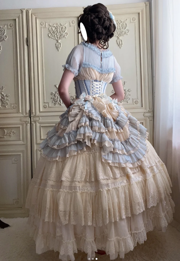 Niulatu Jewel Ball Gown Lace Chiffon Short Birthday Dresses Blue Sweet Two-Piece Lolita Dresses HZ1026