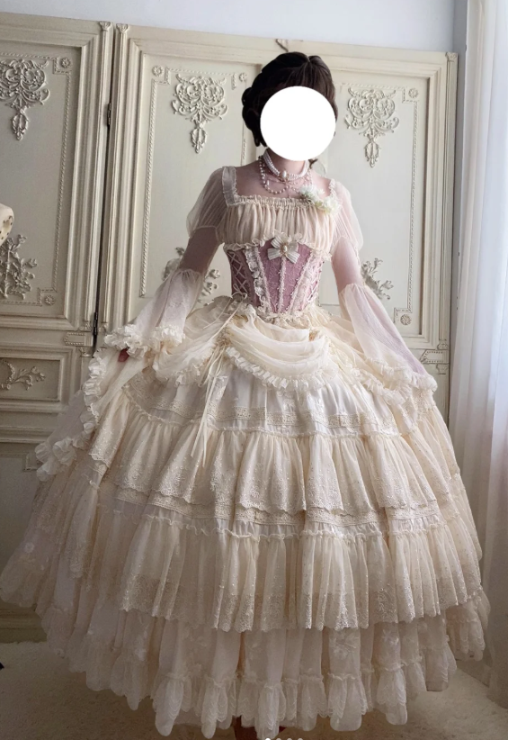 Niulatu Square Neck Ball Gown Lace Chiffon Short Birthday Dresses Pink Sweet Two-Piece Lolita Dresses HZ1026