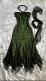Niulatu Halter Mermaid Long Prom Dresses Chiffon Beaded Dark Green Long Formal Dresses HZ1026