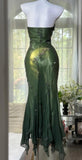 Niulatu Halter Mermaid Long Prom Dresses Chiffon Beaded Dark Green Long Formal Dresses HZ1026