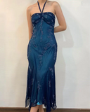 Niulatu Halter Mermaid Long Prom Dresses Chiffon Beaded Dark Green Long Formal Dresses HZ1026