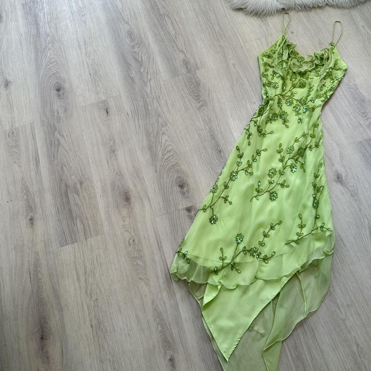 Niulatu Spaghetti Strap Sheath Long Prom Dresses Vintage Chiffon Beaded Green Formal Dresses HZ1026