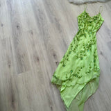 Niulatu Spaghetti Strap Sheath Long Prom Dresses Vintage Chiffon Beaded Green Formal Dresses HZ1026