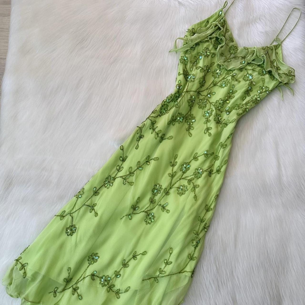 Niulatu Spaghetti Strap Sheath Long Prom Dresses Vintage Chiffon Beaded Green Formal Dresses HZ1026