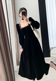 Niulatu Dress Women Long Sleeve Square Neck Elegant Bodycon Patchwork Fashion Evening Dress HZ1007