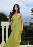 Niulatu Green Long Prom Dress Spaghetti Straps Evening Gown HZ1007