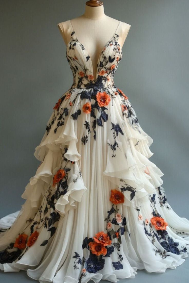Niulatu A-line Wedding Dress ??Chiffon 3D Applique Evening Dress HZ1026