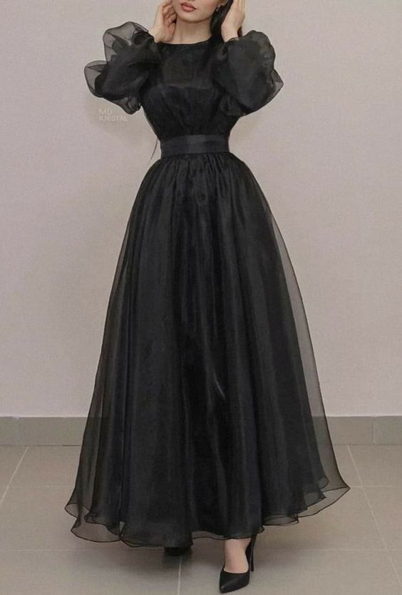 Niulatu Style Black A-line Long Sleeves Evening Dress HZ1007