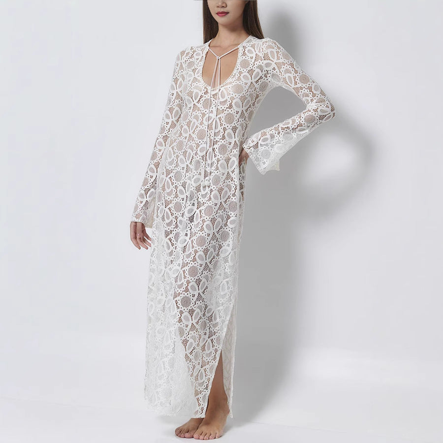 Niulatu 2025 New Long Sleeve Perspective With Dress INS Loose Vacation Opening Dress SPCP