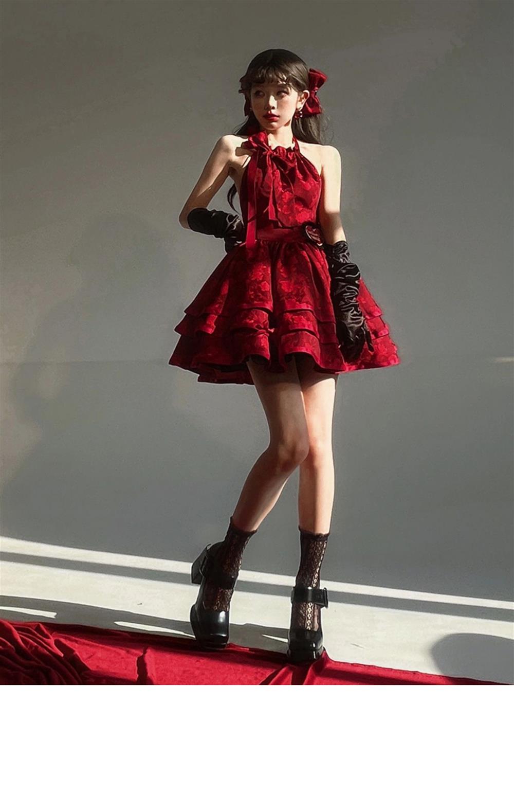 Niulatu Gown Halter Dark Red Christmas Dress Birthday Dresses Birthday Outfits SD1126